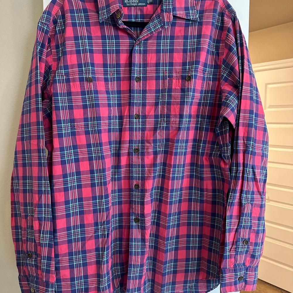 Men's Pink and Blue Polo